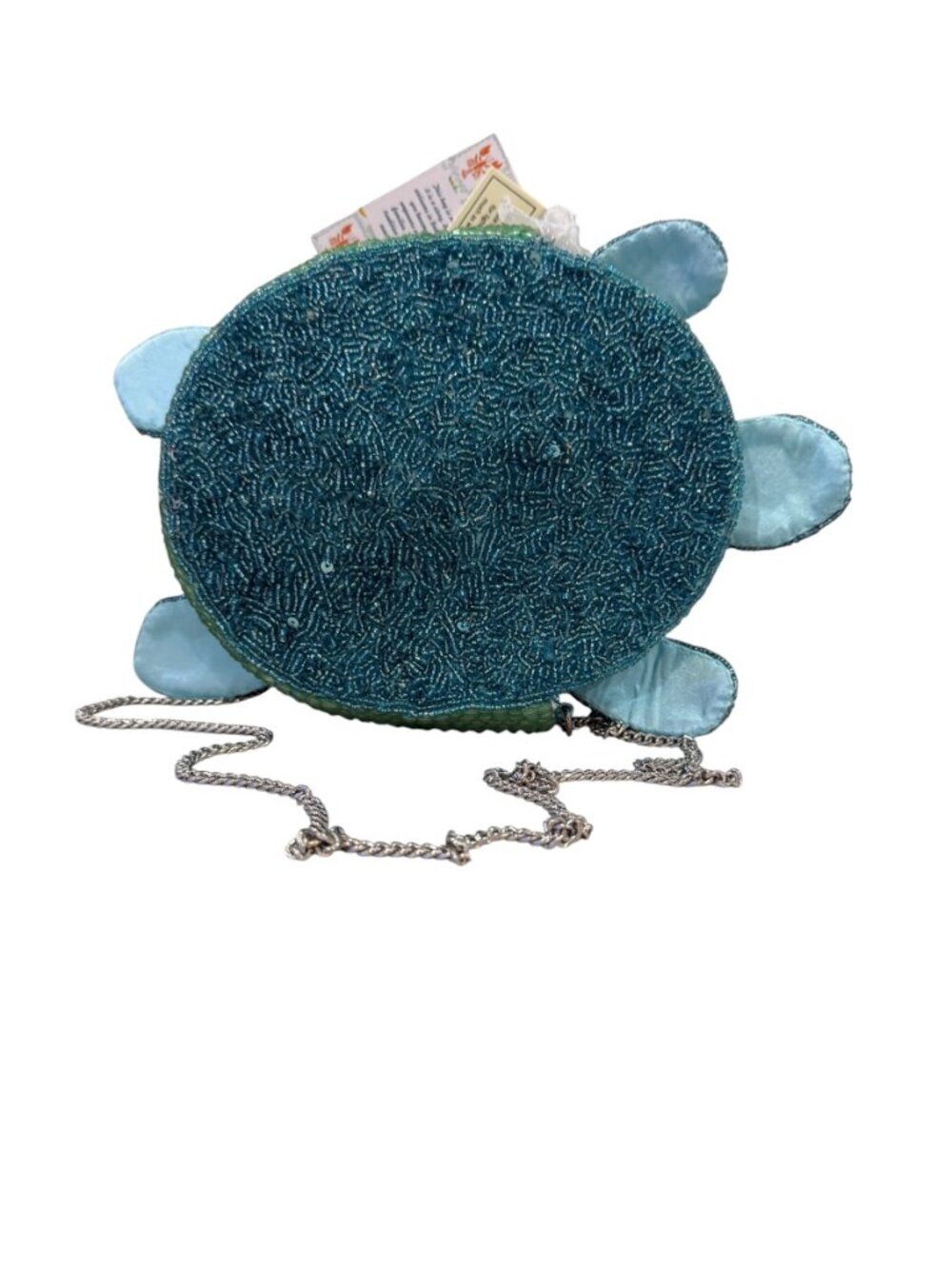 Handcrafted in India Blue Green Turtle Beaded Sequin Crossbody Bag NWT - Picture 5 of 5
